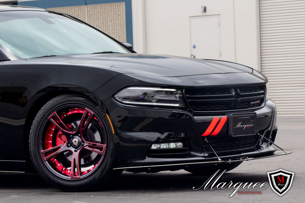 2018 Dodge Charger with M3247 Gloss Black Red Milled Red Inner Marquee Wheels